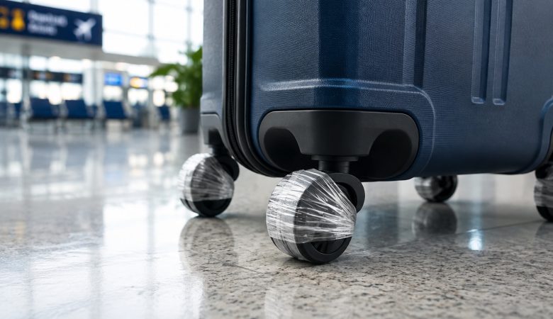 Roues de valise recouvertes de ruban adhésif