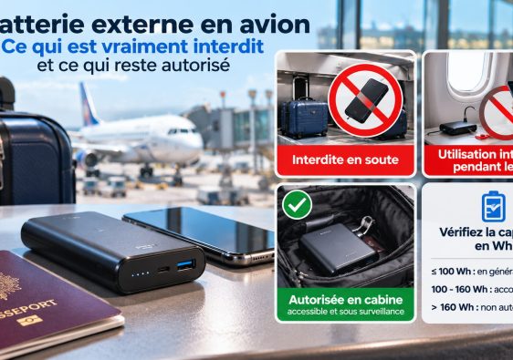 Batterie externe avion avec règles de transport en cabine et en soute
